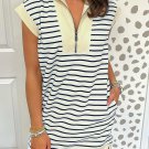 Blue Stripe Quarter Zip Collared Cap Sleeve Mini Dress