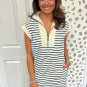 Blue Stripe Quarter Zip Collared Cap Sleeve Mini Dress