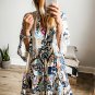 White Printed Tribal Print Bracelet Sleeve Buttoned Mini Dress