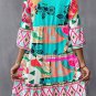 Multicolour Abstract Printed Half Sleeve Notched Neck Mini Dress