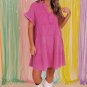 Strawberry Pink Mineral Wash Crinkle Split Neck Raw Hem Tiered Dress