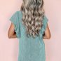 Aruba Blue Textured Ruffled Flutter Sleeve Mini Dress