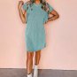Aruba Blue Textured Ruffled Flutter Sleeve Mini Dress