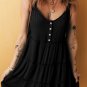 Black Button V Neck Frilly Tiered Sleeveless Dress