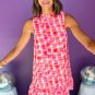 Pink Abstract Print Frilly Neck Sleeveless Mini Dress