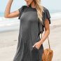 Black Textured Ruffled Flutter Sleeve Mini Dress