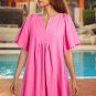 Bonbon Split V Neck Short Flutter Sleeve Pleated Shift Dress
