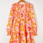Orange Abstract Print Smocked Lantern Sleeve Ruffle Mini Dress