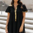 Black Sequin Trim Bubble Sleeve Game Day Shirt Dress