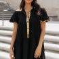 Black Sequin Trim Bubble Sleeve Game Day Shirt Dress