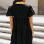 Black Sequin Trim Bubble Sleeve Game Day Shirt Dress