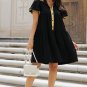Black Sequin Trim Bubble Sleeve Game Day Shirt Dress