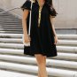Black Sequin Trim Bubble Sleeve Game Day Shirt Dress