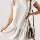 White Flutter Sleeve Crew Neck Shift Dress