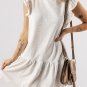 White Flutter Sleeve Crew Neck Shift Dress