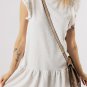 White Flutter Sleeve Crew Neck Shift Dress