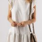 White Flutter Sleeve Crew Neck Shift Dress