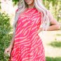 Pink Zebra Stripe Printed Ruffle Trim Pocketed Dress