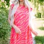 Pink Zebra Stripe Printed Ruffle Trim Pocketed Dress