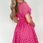 Strawberry Pink Checkered Puff Sleeve Babydoll Dress