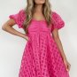 Strawberry Pink Checkered Puff Sleeve Babydoll Dress