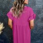 Rose Red Textured Ruffled Short Sleeve Mini Dress