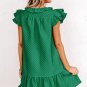Blackish Green Flutter Sleeve Ruffled Textured Shift Dress