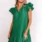 Blackish Green Flutter Sleeve Ruffled Textured Shift Dress