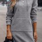 Gray Textured Kangaroo Pocket Drawstring Hooded Mini Dress