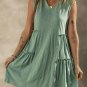 Moonlight Jade Split V Neck Tiered Flowy Sleeveless Dress