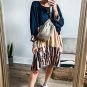 Khaki Printed Tiger Stripe Colorblock Bishop Sleeve Mini Dress