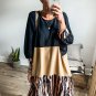 Khaki Printed Tiger Stripe Colorblock Bishop Sleeve Mini Dress