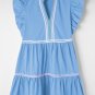 Beau Blue Ric Rac Colorblock Flutter Sleeve V Neck Tiered Dress