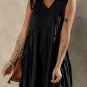 Black Split V Neck Tiered Flowy Sleeveless Dress