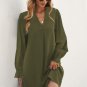 Green Split V Neck Ruffled Sleeves Shirt Dress
