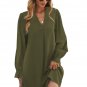 Green Split V Neck Ruffled Sleeves Shirt Dress