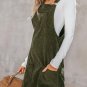 Vineyard Green Solid Front Pockets Sleeveless Corduroy Overall Dress