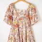 Khaki Floral Short Sleeve Square Neck Mini Dress