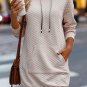 Parchment Drawstring Kangaroo Pocket Quilted Hooded Dress