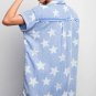 Sky Blue Stars Frayed Hem Collared Short Sleeve Denim Dress