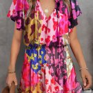 Rose Leopard Print Short Sleeve Tiered Ruffle Mini Dress
