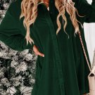 Blackish Green Velvet Button Front Shirt Mini Dress