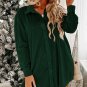 Blackish Green Velvet Button Front Shirt Mini Dress