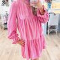 Strawberry Pink Flounce Sleeve Tiered Ruffled Velvet Mini Dress