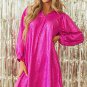 Rose Red Metallic Leopard Print Collared Babydoll Mini Dress