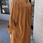Desert Gold Corduroy Pleated Puff Sleeve Shift Short Dress