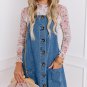 Dusk Blue Wide Strap Button Front Pocketed Denim Mini Dress