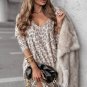 Gray Leopard Print V Neck Loose Fit Mini Dress