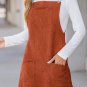 Cinnamon Solid Front Pockets Sleeveless Corduroy Overall Dress