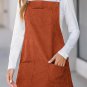 Cinnamon Solid Front Pockets Sleeveless Corduroy Overall Dress